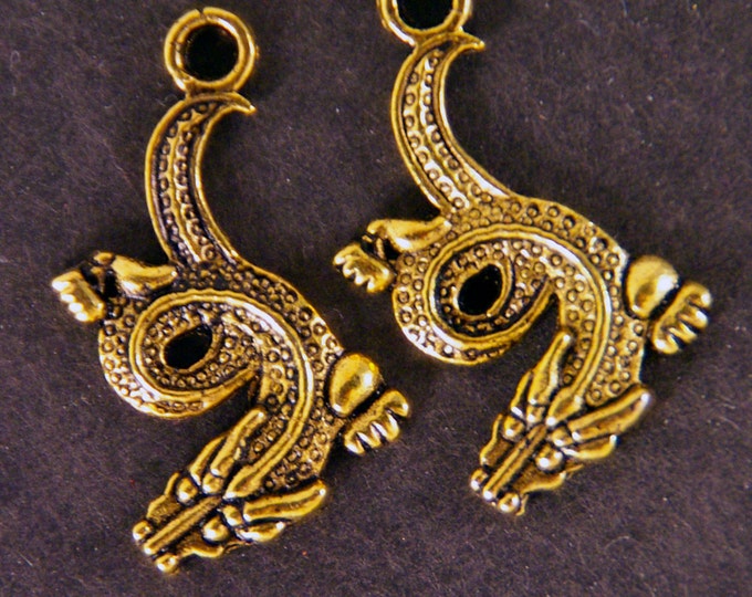 Two Gold-tone Metal Chinese Dragon Charms