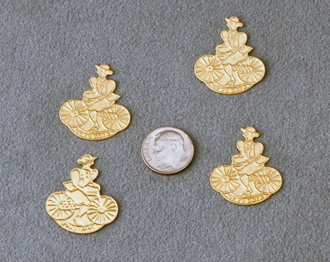 4 Brass Stampings of Woman on Bicycle