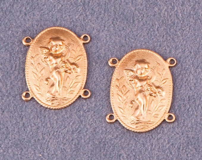 2 Brass Four-Link Charm of a Cupid-like Cherub Angel Fairy