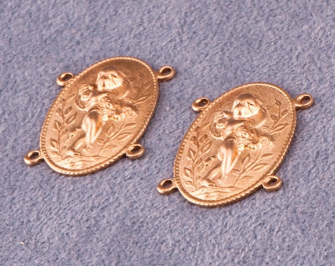 2 Brass Four-Link Charm of a Cupid-like Cherub Angel Fairy