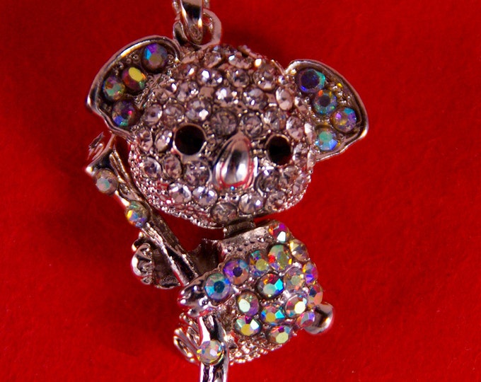 Dimensional Silver-tone Koala Bear Pendant with Aurora Borealis Rhinestones