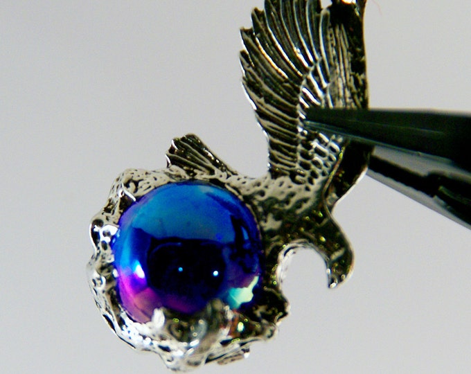 Pewter Eagle Pendant Iridescent Glass Marble- Choose Your Color