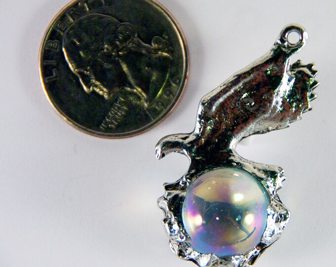 Pewter Eagle Pendant Iridescent Glass Marble- Choose Your Color