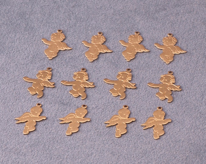 12 Brass Cherub Charms in 3 Different Poses