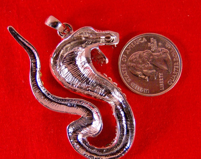 Cobra Snake Pendant Silver-tone with Hematite and Clear Rhinestones