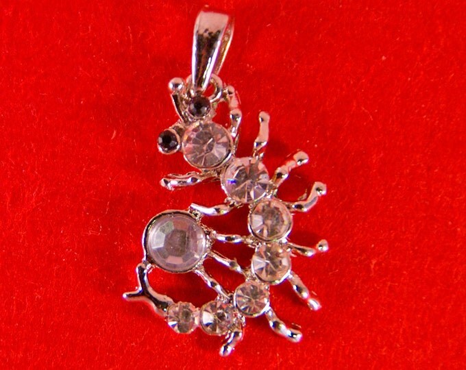 Silver-tone Rhinestone Caterpillar Pendant