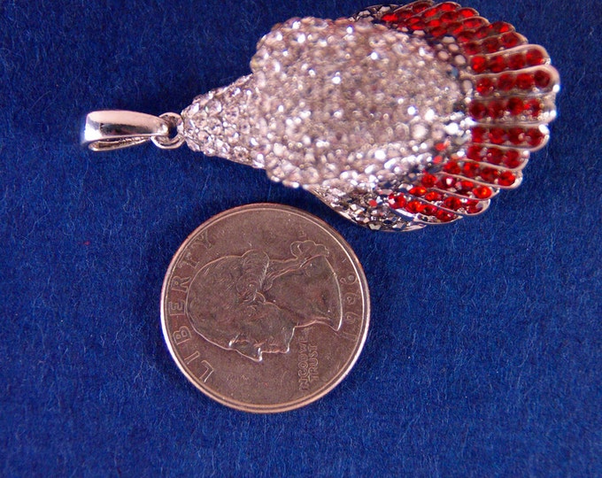 Eagle Head Pendant Rhinestone Encrusted with Clear and Red Rhinestones