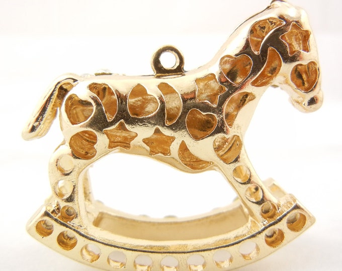 Large Rocking Horse Pendant Gold-tone Rhinestone Encrusted