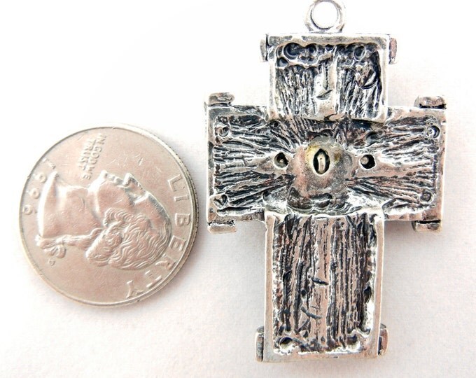 Antique Silver-tone Western Cross with Brown Painted Horse Head on Rope Charm Pendant