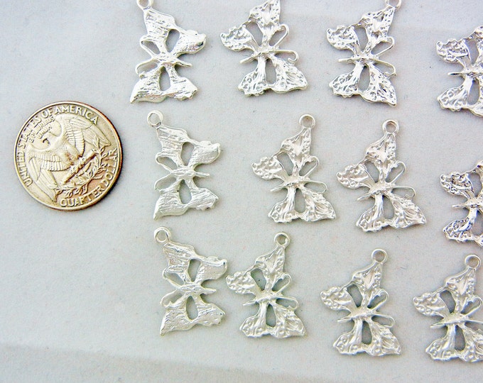 Set of Matte Silver-tone Butterfly Charms