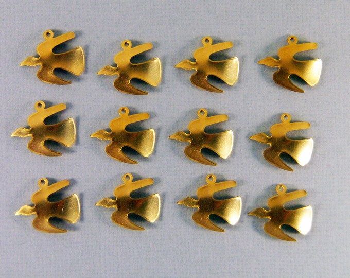 12 Dapped Brass Dove Charms