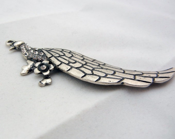 Matte Silver-tone Peacock Charm Pendant