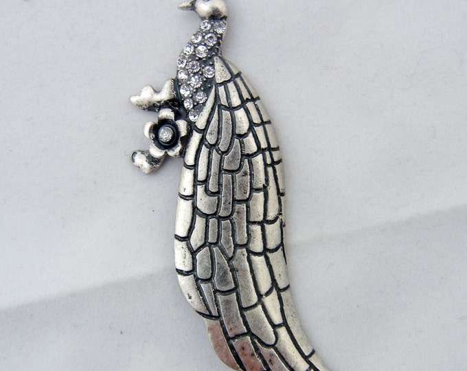 Matte Silver-tone Peacock Charm Pendant