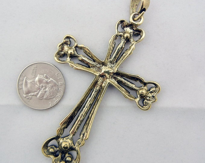 Antique Gold-tone Cross Black Hematite Rhinestones Pendant