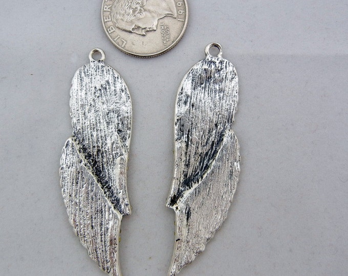 Pair of Antique Silver-tone Double Wing Charms with Rhinestone Accents