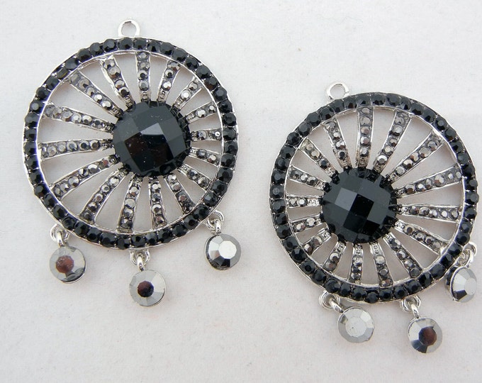 Silver-tone Round Drop Charms with Black Focal