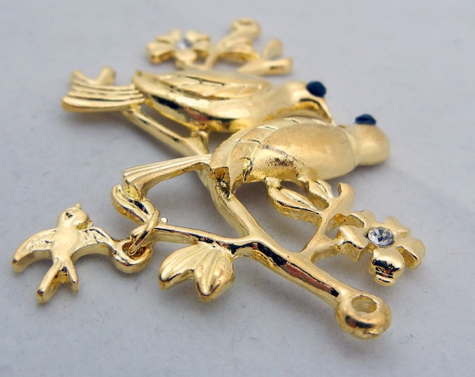 Gold-tone Lovebird Bird Double Link Pendant