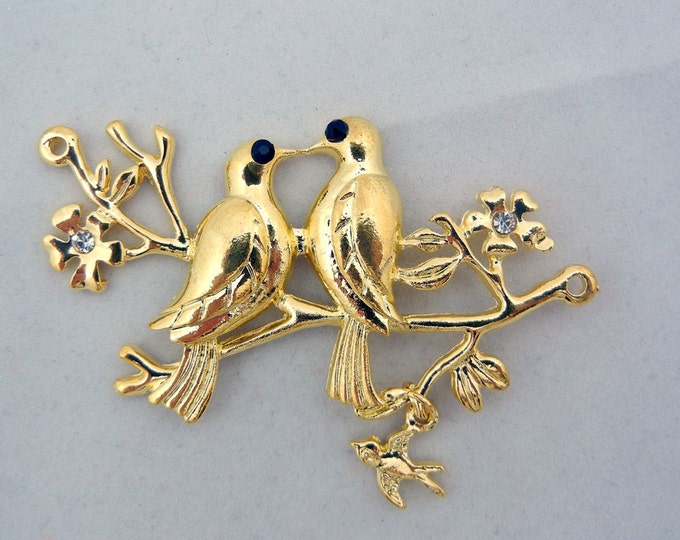 Gold-tone Lovebird Bird Double Link Pendant