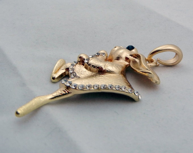 Alice in Wonderland Rabbit Pendant with Rhinestones Gold-tone