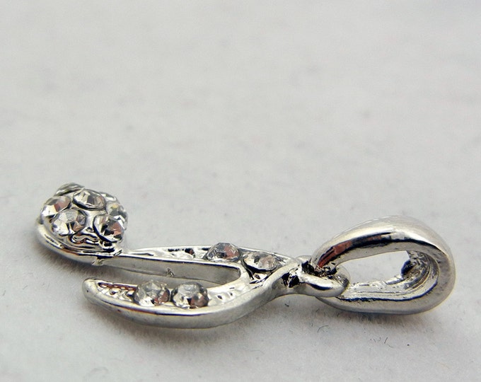 Silver-tone Rhinestone Single Musical Note Charm Pendant