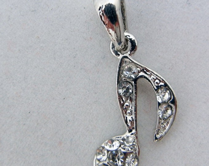 Silver-tone Rhinestone Single Musical Note Charm Pendant