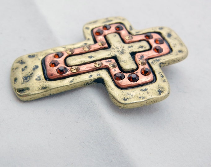 Two-tone Hammered Cross Pendant