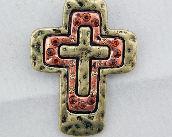 Two-tone Hammered Cross Pendant