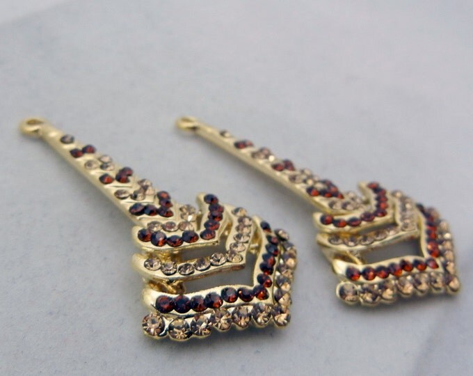 Art Deco Style Gold-tone Topaz Rhinestone Drop Charms