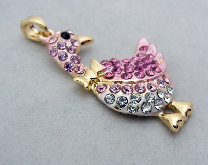 Gold-tone Goose Pendant with Pink and Clear Rhinestone Accents