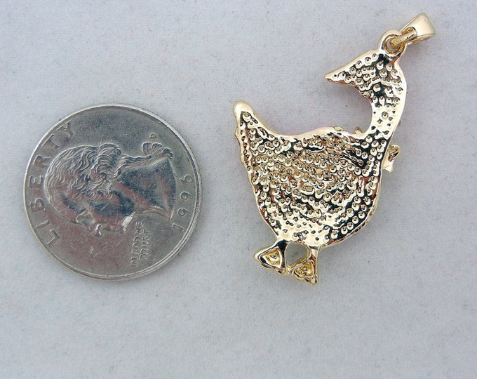 Gold-tone Goose Pendant with Pink and Clear Rhinestone Accents