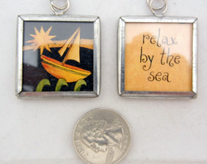 Relax by the Sea Charm in Metal Frame Under Glass