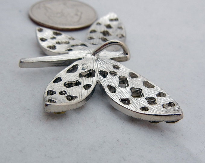 Silver-tone Rhinestone Butterfly Pendant