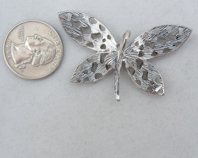 Silver-tone Rhinestone Butterfly Pendant