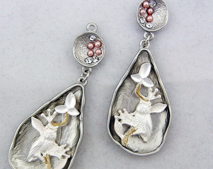 Pair of Silver-tone Teardrop Shape Owl Charms