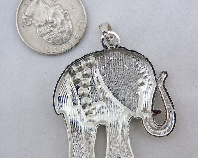 Bright Silver-tone Textured and Turquoise Blue Rhinestone Elephant Pendant