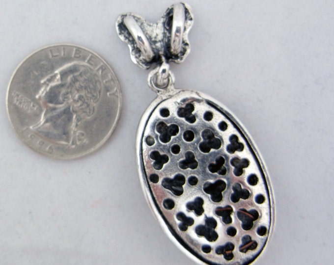 Antique Silver-tone Floral and Butterfly Theme Pendant with Rhinestone Accents