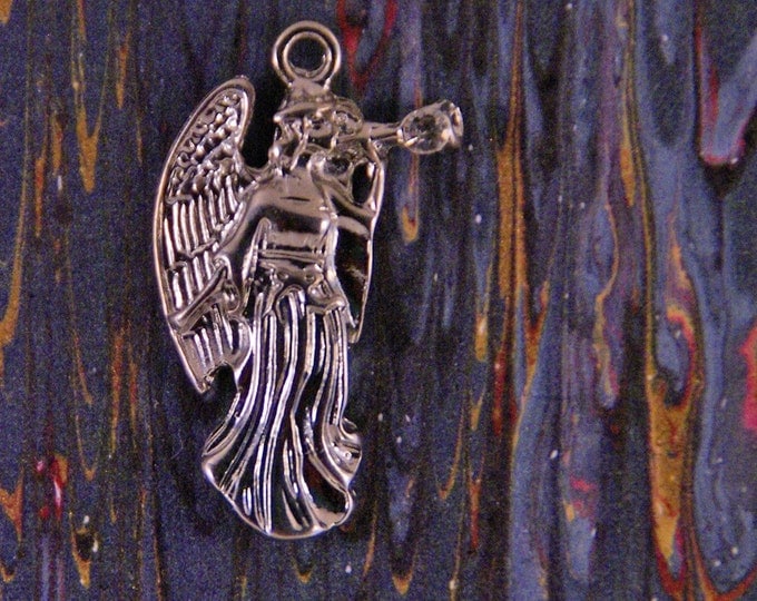 Silver-tone Metal Angel with Rhinestone Trumpet Pendant