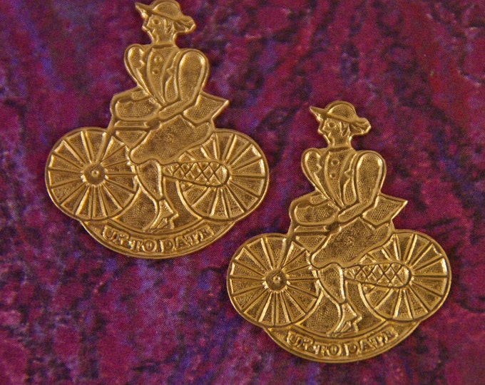 4 Brass Stampings of Woman on Bicycle