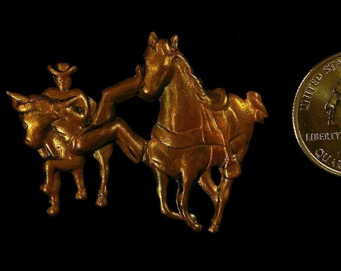 Vintage Old Brass Cowboy Horse Bronco Stamping
