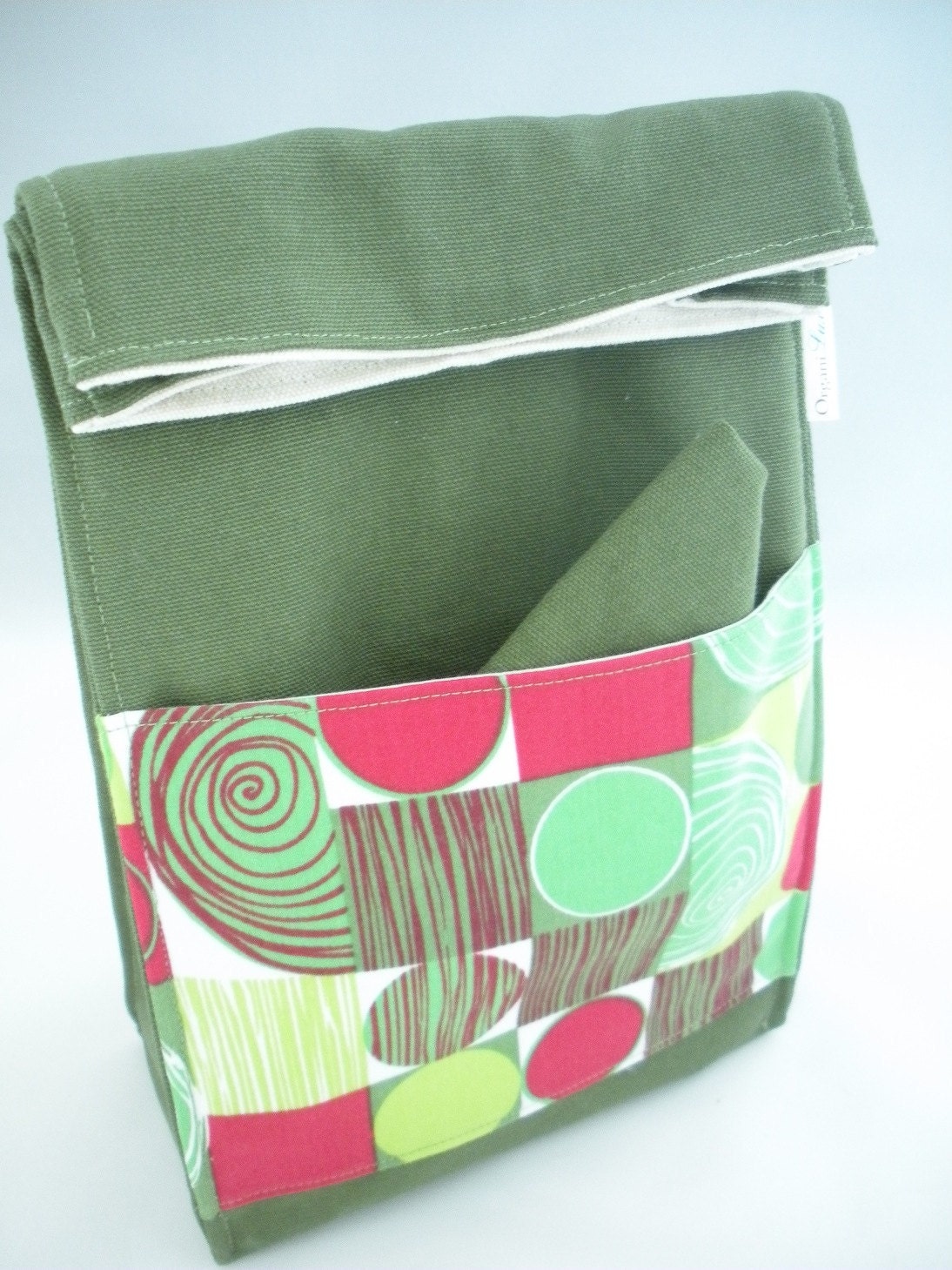 Eco Lunch Bag with Front Pocket Insulated Organic Cotton