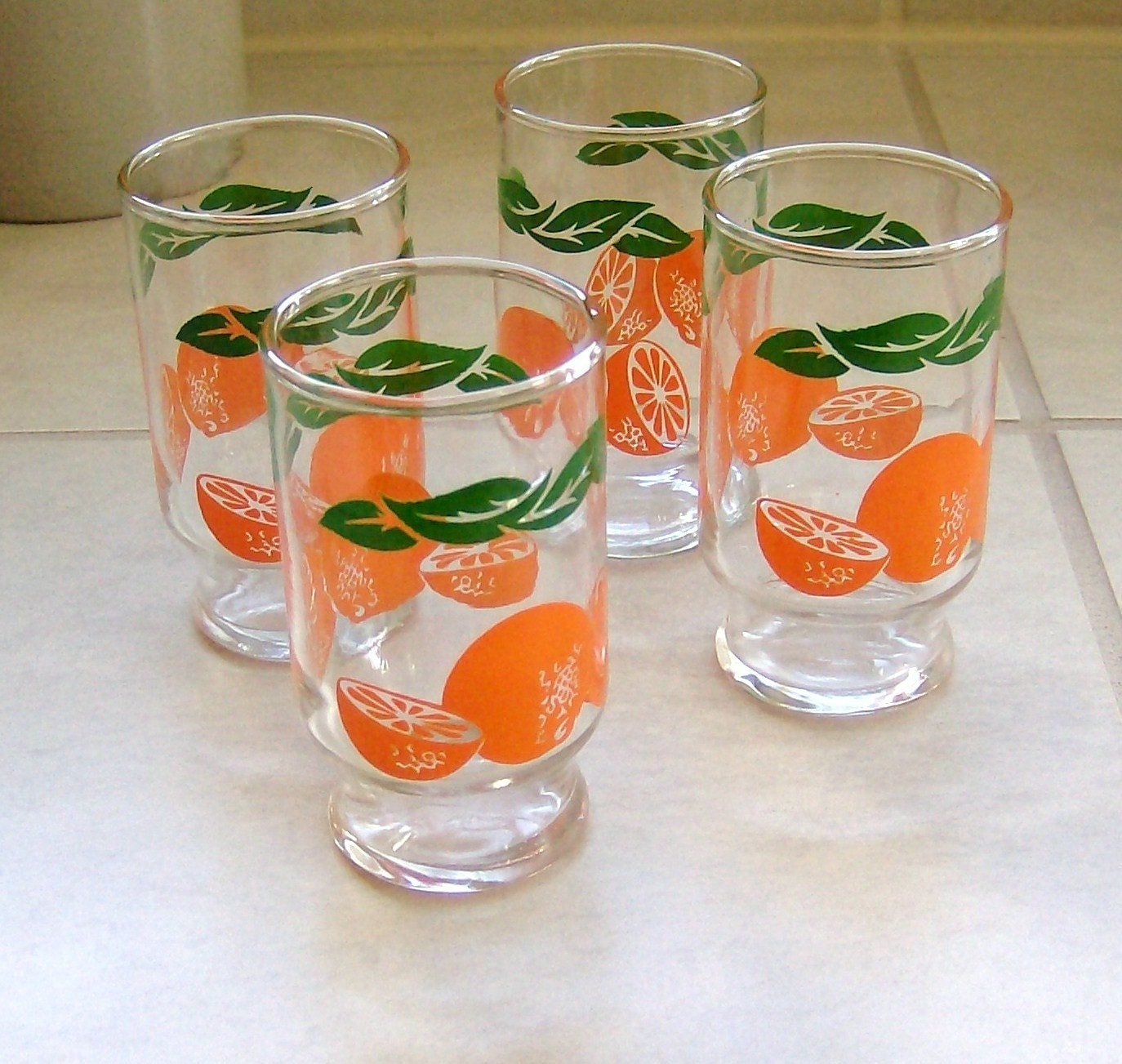 Vintage Orange Juice Glasses By Anchor Hocking