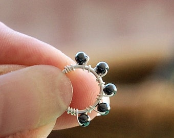 Tiny Cartilage Hoop / Cartilage Earring / Tiny Hoop Earrings / Cartilage Hoops / Hematite Earring / Tragus Hoop / Helix Earring / Rook Hoop
