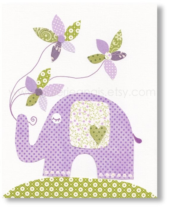 Purple and green elephant nursery baby nursery by GalerieAnais