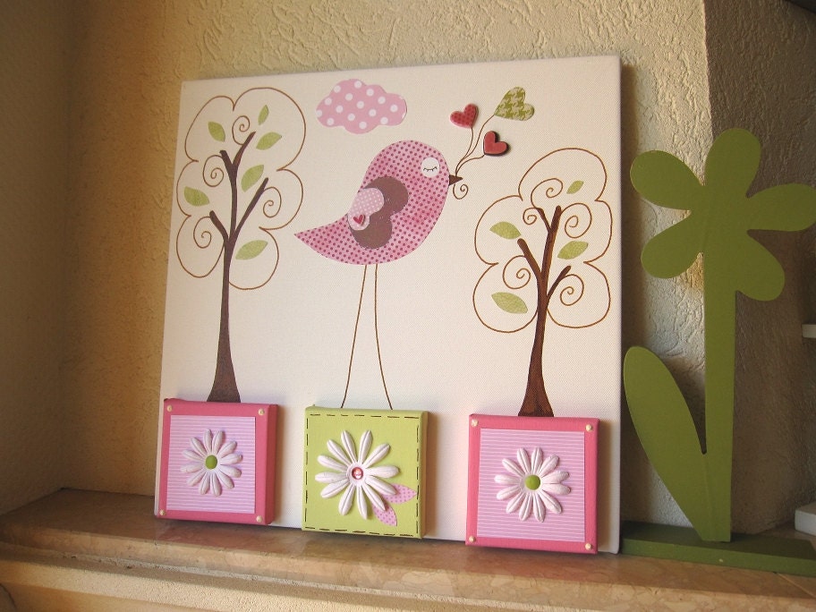 Unique Nursery Art Bird Canvas Kids Room Painting One of a