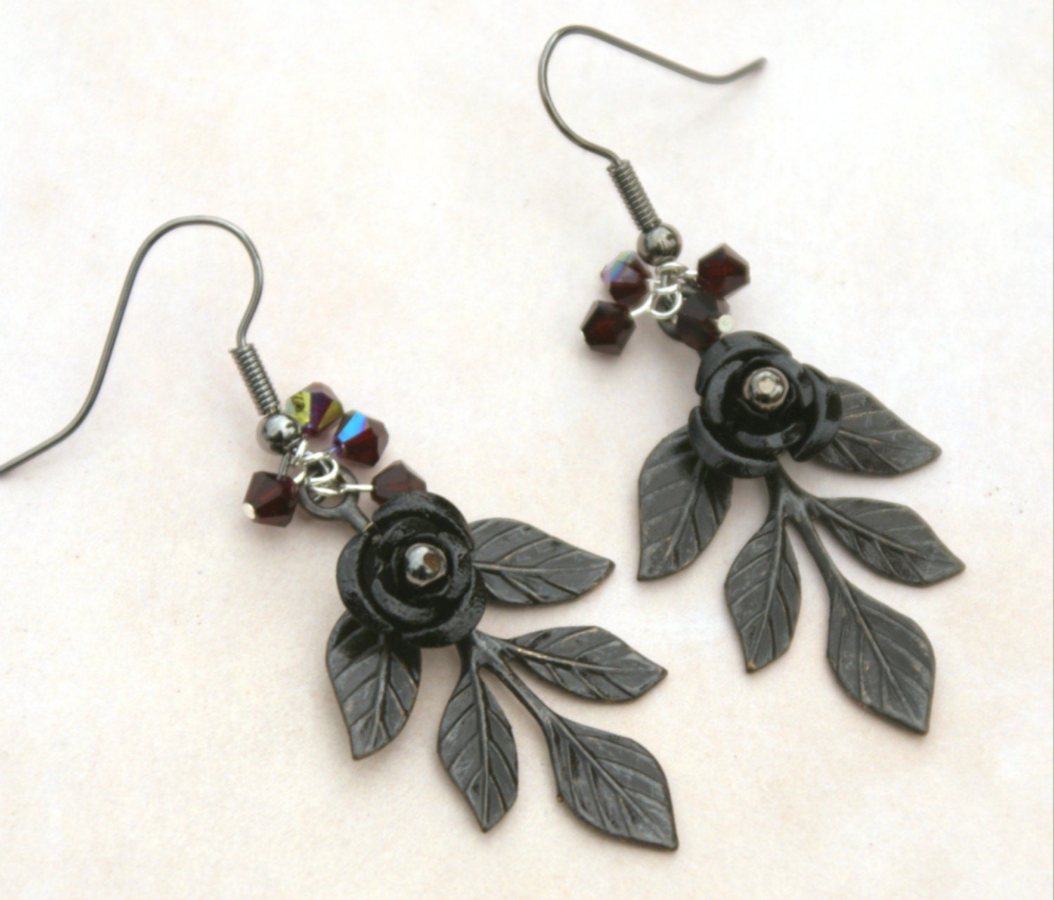 ON SALE Dramatic Black Leaf Earrings by DandelionByMistydawn