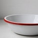 set of 2 vintage enamel bowls. 1930s. red rims. farmhouse rustic / the STRAWBERRY HARVEST enamelware set