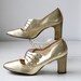 vintage 1960s mod gold shoes. Size 6.5B. Gold lame maryjanes with chunky high heels / mod retro glam / the LUNCH IN LONDON shoes