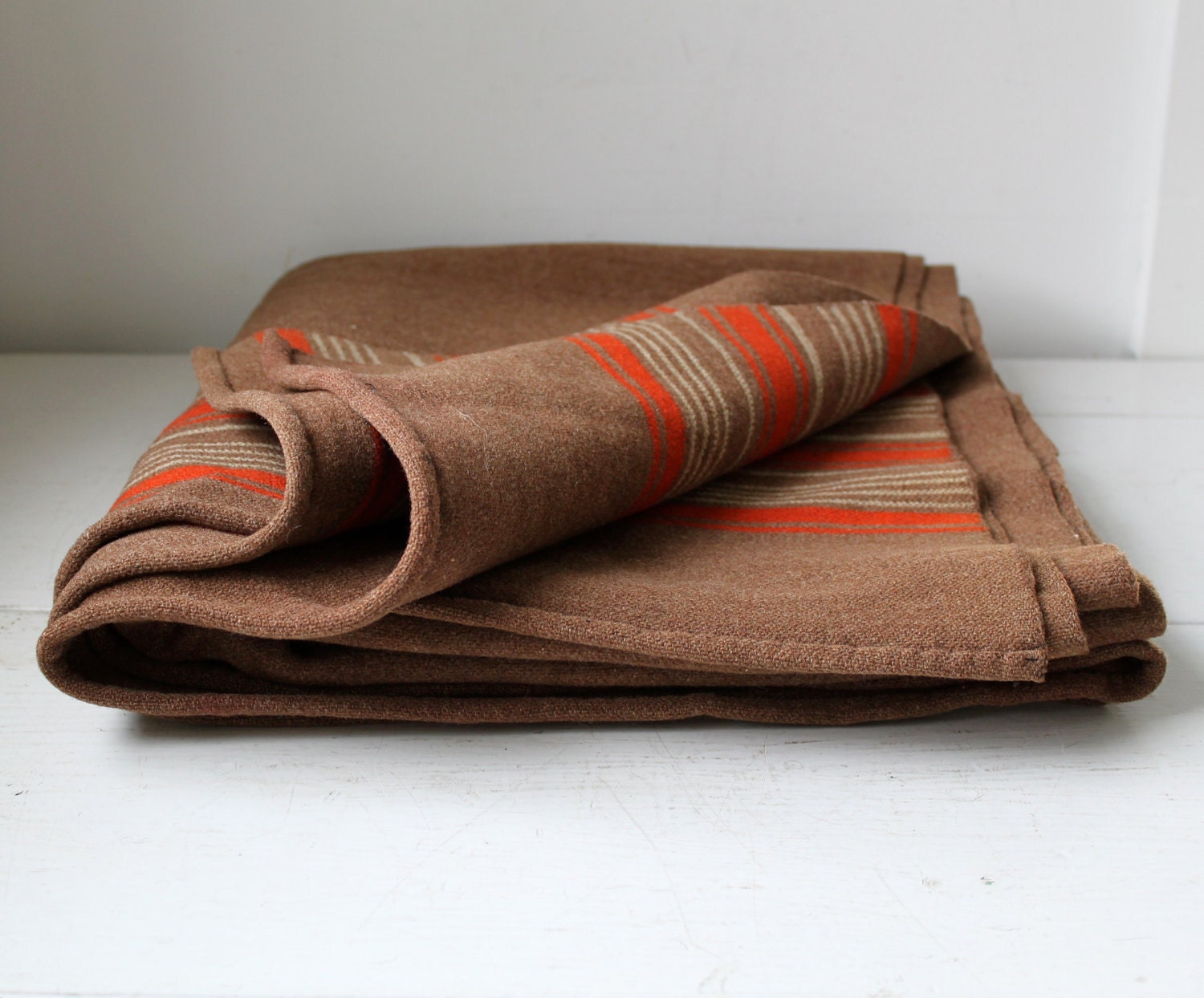 vintage wool blanket coffee brown. rustic primitive / the