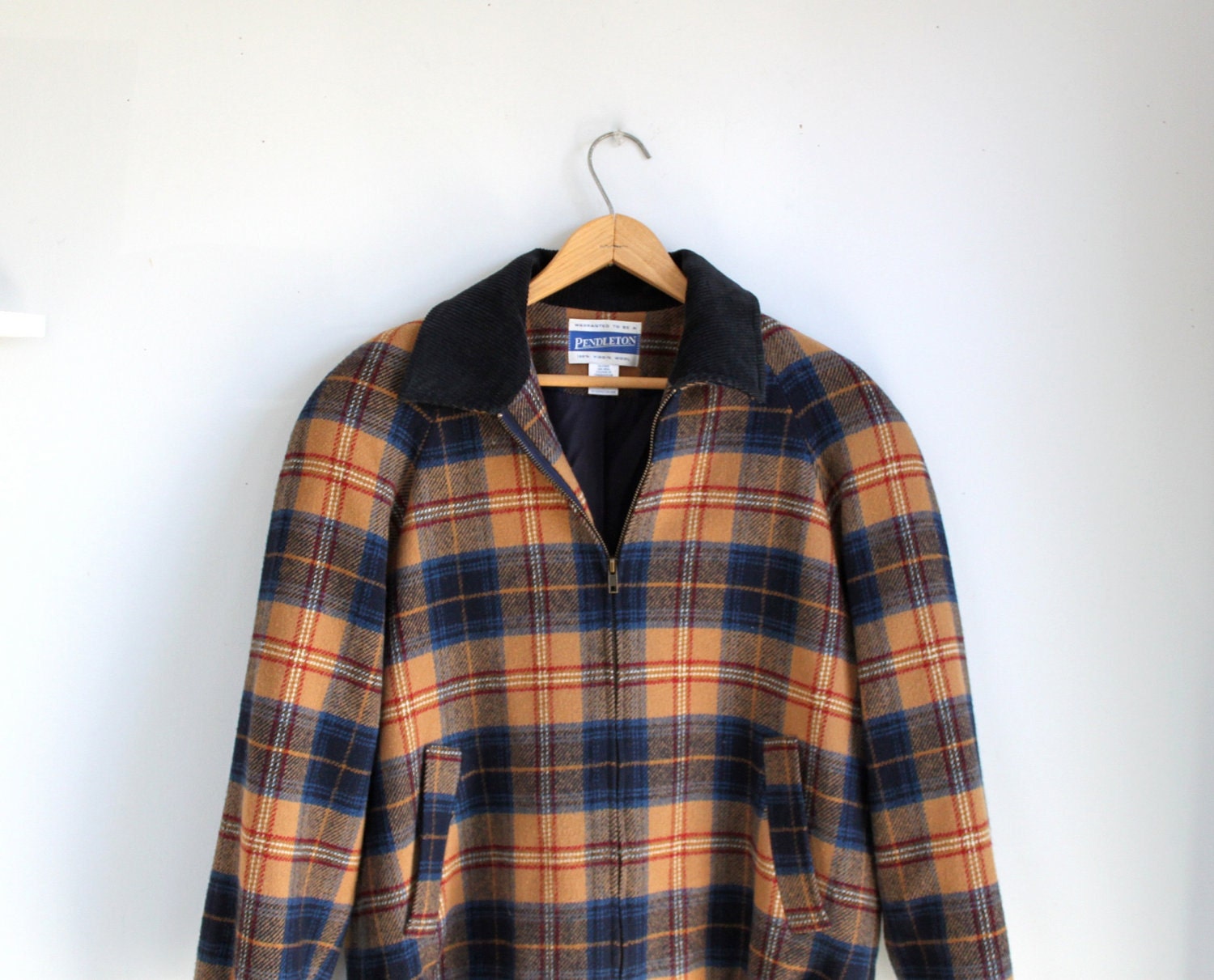 vintage 1980s Pendleton jacket. Rustic wool plaid bomber. Men