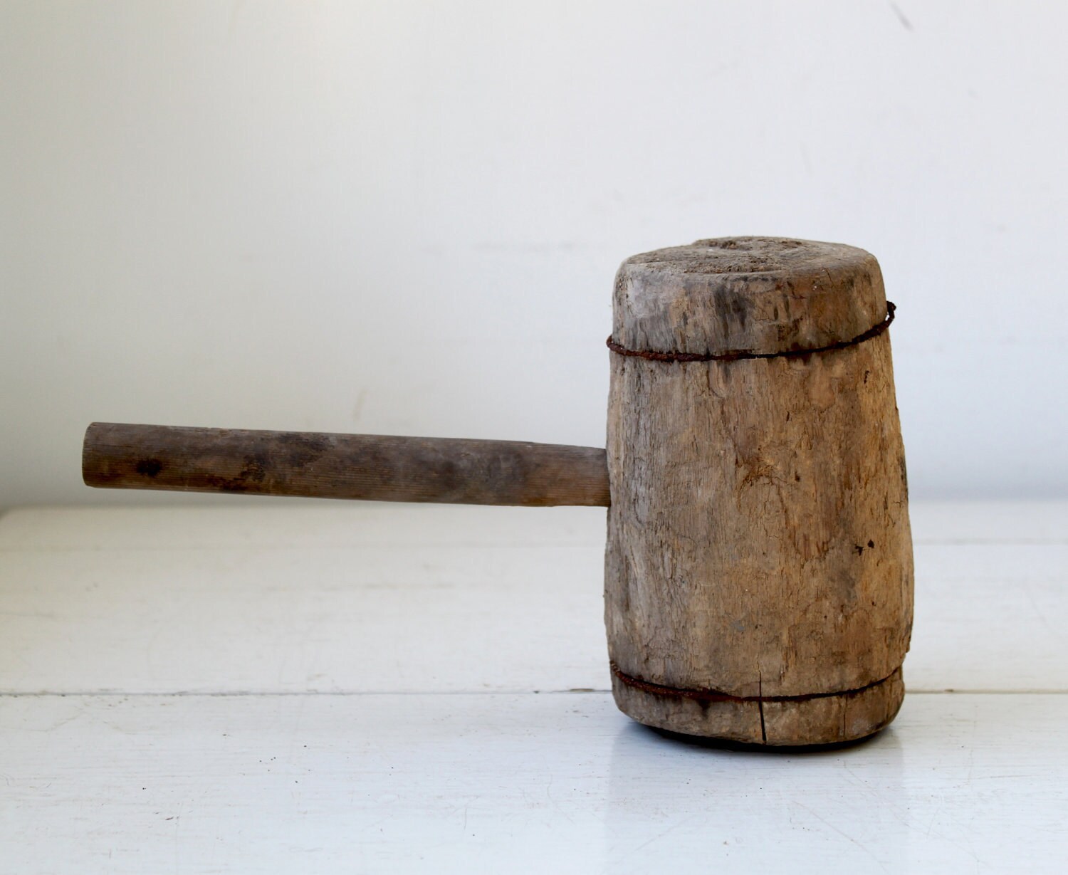 antique 1800s wooden mallet. barrell maker's mallet. solid